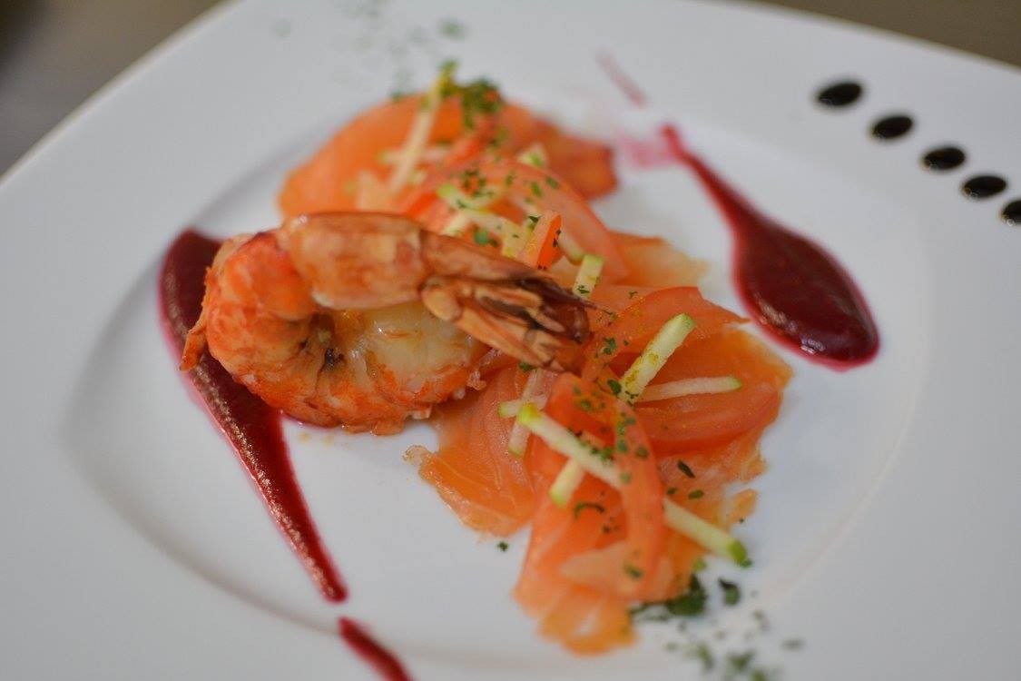 Carpaccio de saumon gravelack et gambas